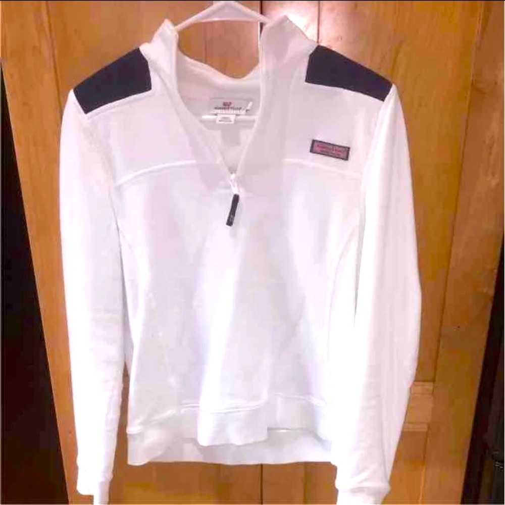 Vineyard Vines Quarter-Zip Shep Sweatshirt White/Navy Women’s Small Cute & Comfy